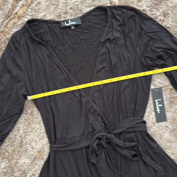 Lulu’s All At Once Black Three-Quarter Sleeve Wrap Mini Dress Large - Picture 5 of 11